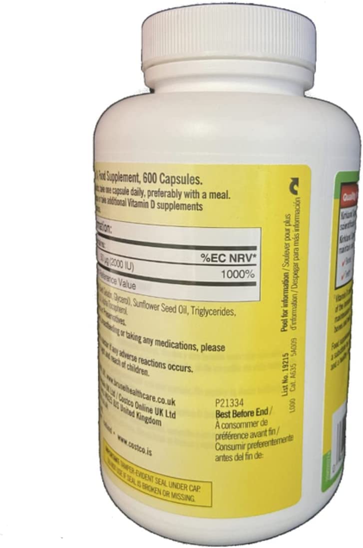KIRKLAND Vitamine D3 600 gélules emballage