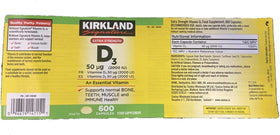KIRKLAND Vitamine D3 600 gélules sur une table