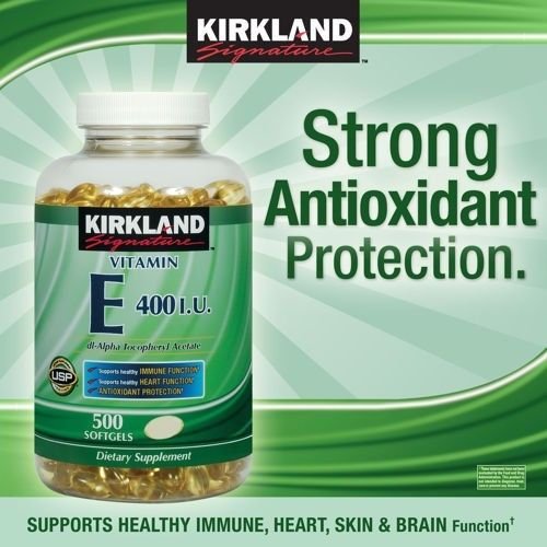 KIRKLAND Vitamine E 400 IU gélules souples dans leur emballage