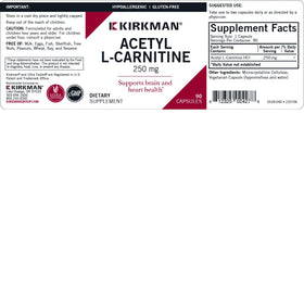 Kirkman Acétyl L-Carnitine 250 mg 90 capsules avec étiquette