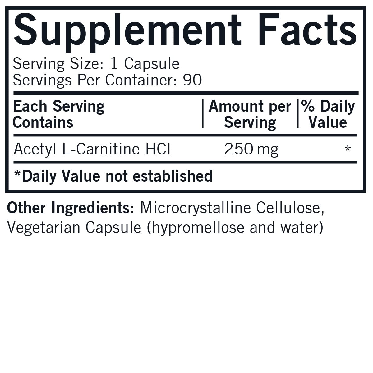Kirkman Acétyl L-Carnitine 250 mg 90 capsules vue arrière