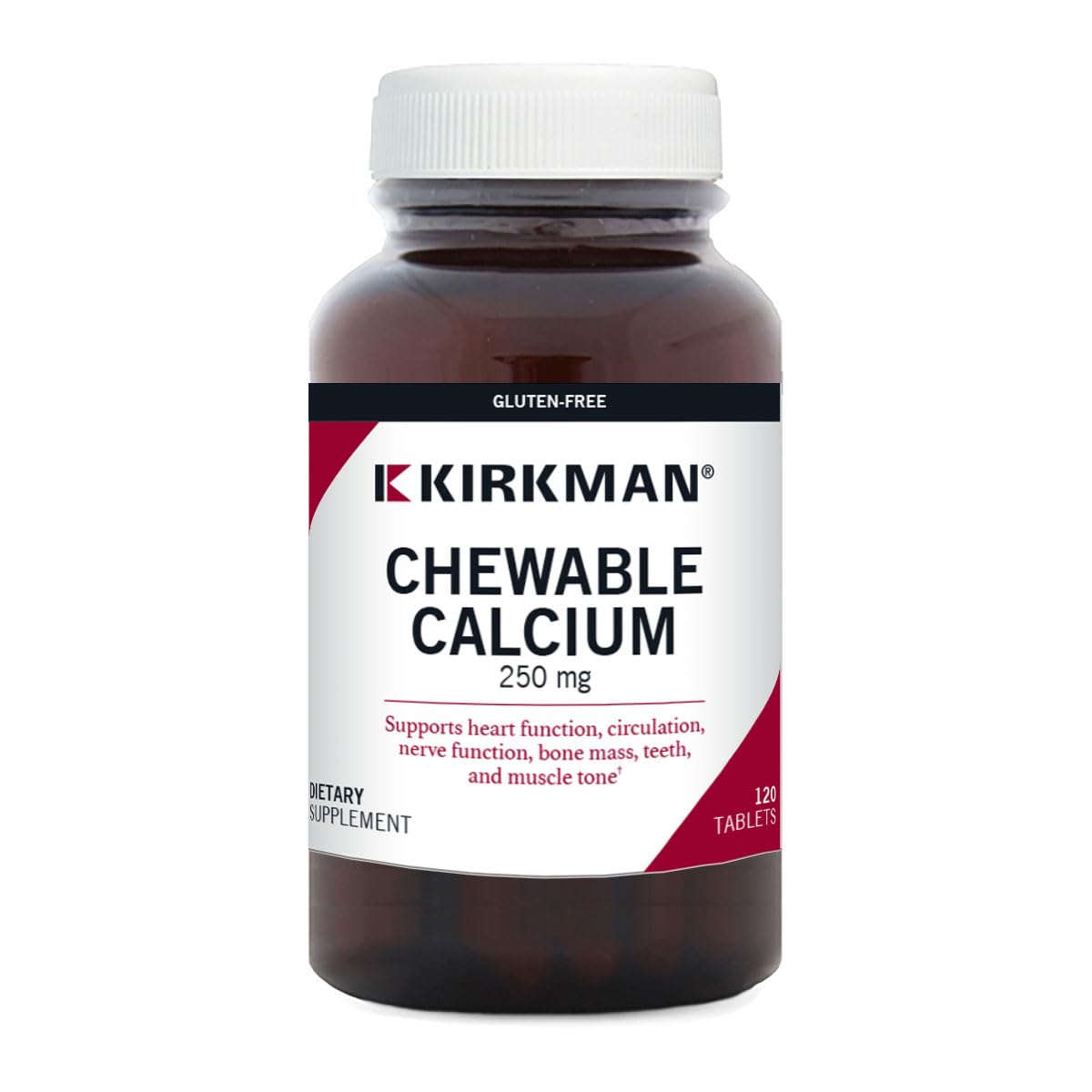 Kirkman Calcium 250mg avec Vitamine D3 120 comprimés à mâcher, vue de face