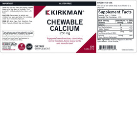 Kirkman Calcium 250mg avec Vitamine D3, détails des ingrédients