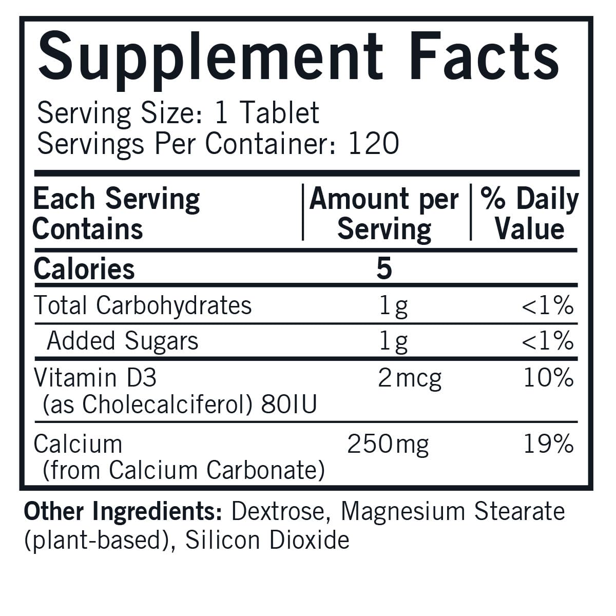 Kirkman Calcium 250mg comprimés à mâcher, emballage et dimensions