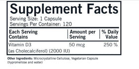 Kirkman Capsules de Vitamine D-3 2000 UI, vue arrière de l'emballage