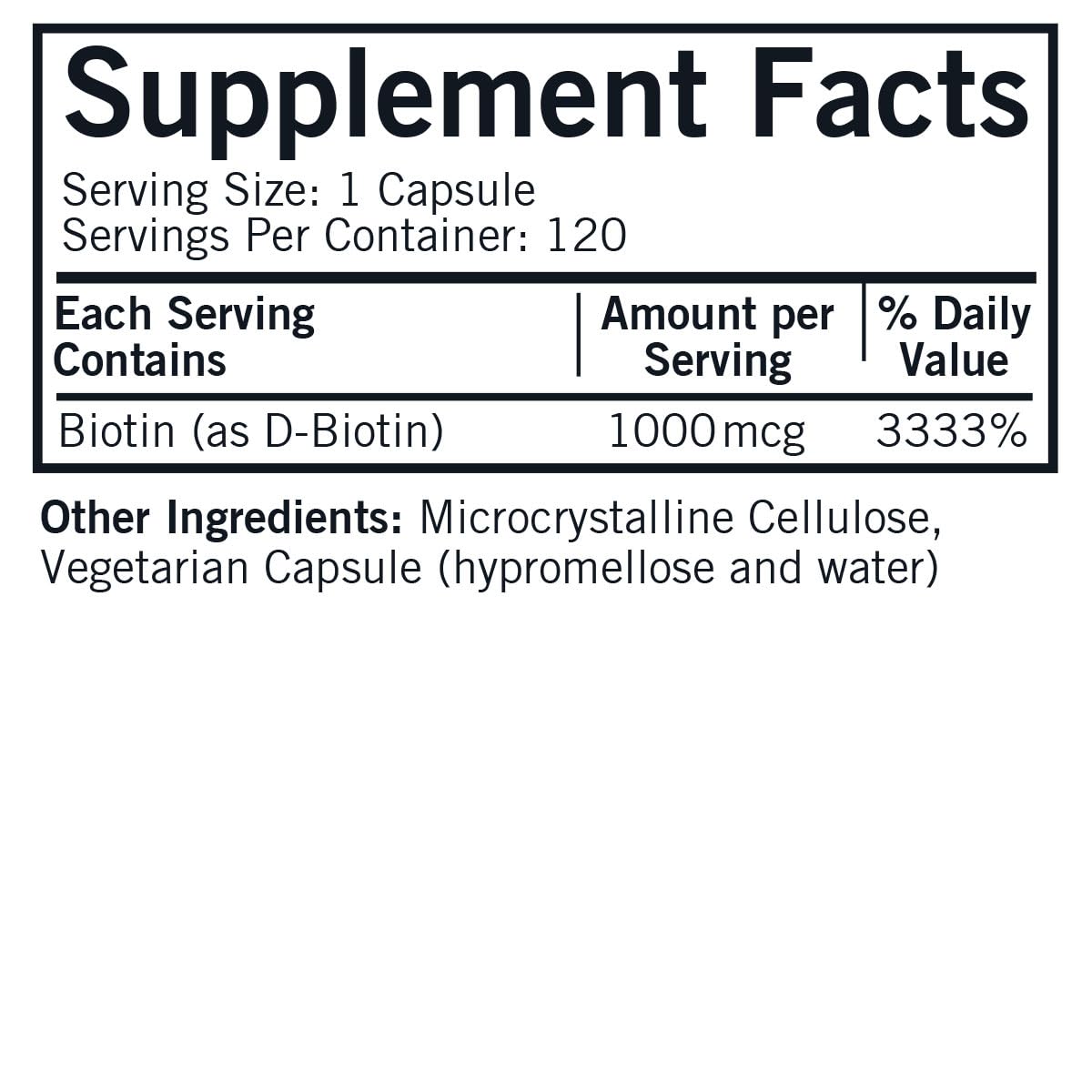 Kirkman D-Biotin 1000 mcg capsules étiquette et dosage