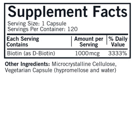 Kirkman D-Biotin 1000 mcg capsules étiquette et dosage
