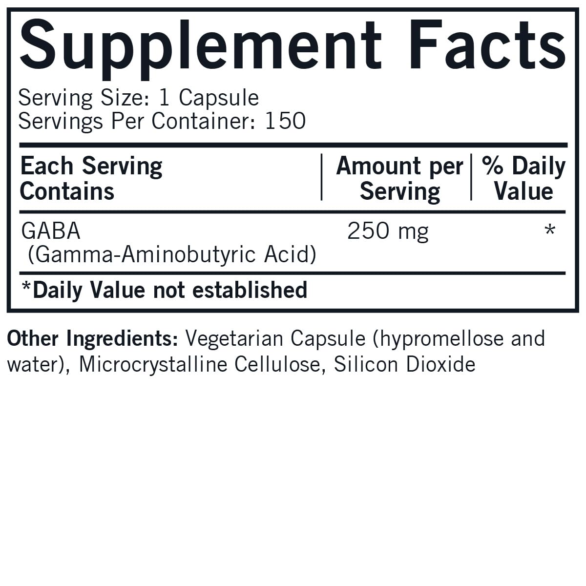 Kirkman GABA 250 mg capsules, étiquette avec dosage
