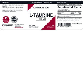 Kirkman L-Taurine 1000 mg capsules végétariennes à côté d'un verre d'eau