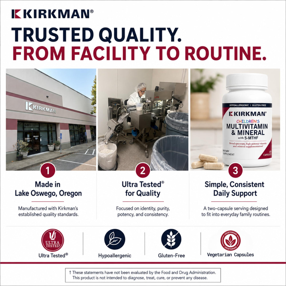 Kirkman Multivitamines Enfants 120 Capsules avec un enfant souriant