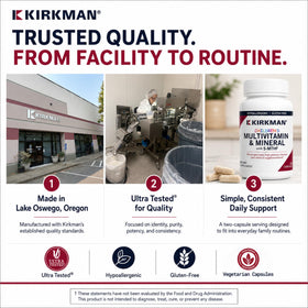 Kirkman Multivitamines Enfants 120 Capsules avec un enfant souriant