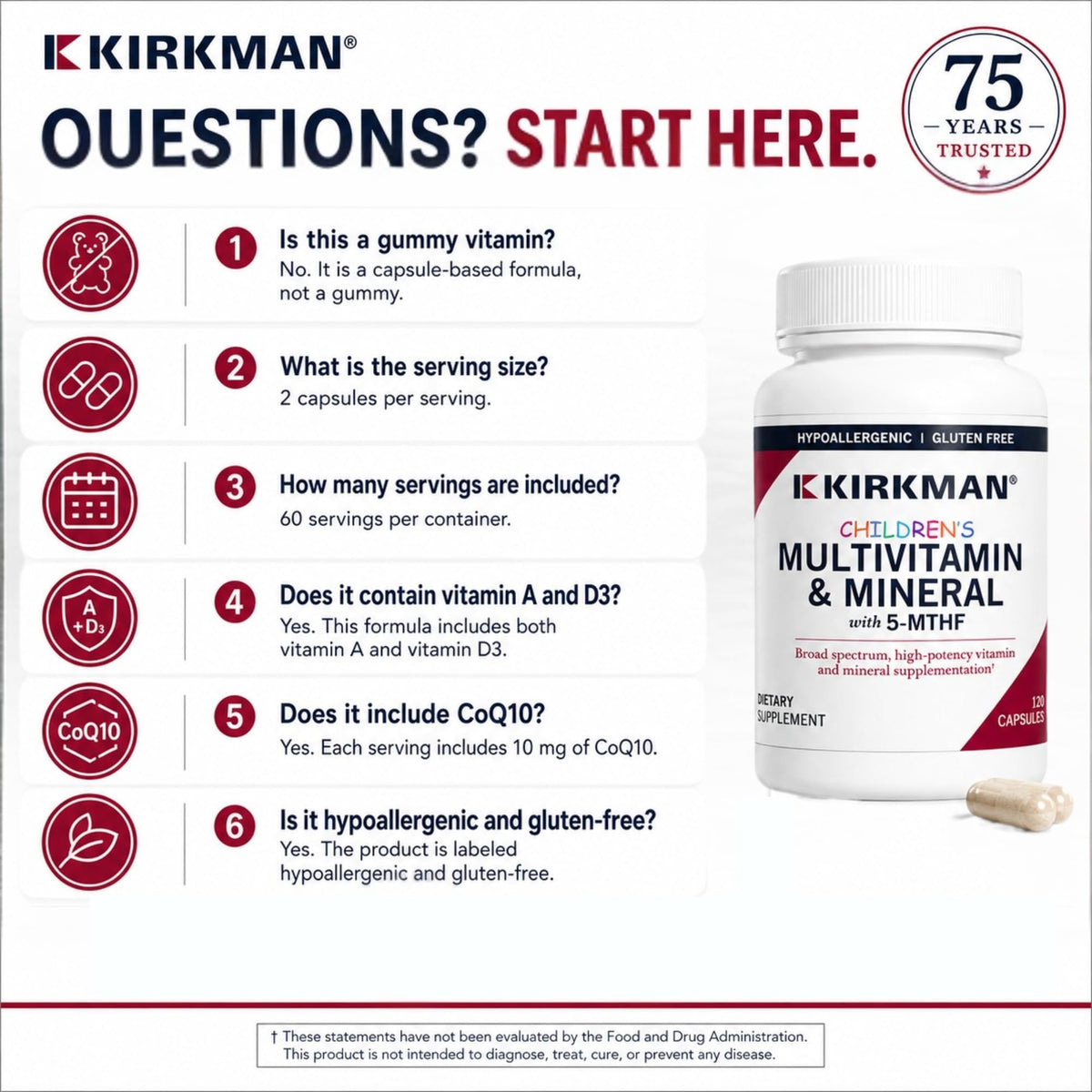 Kirkman Multivitamines Enfants 120 Capsules avec une cuillère doseuse