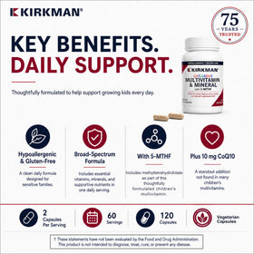 Kirkman Multivitamines Enfants 120 Capsules étiquette avec ingrédients
