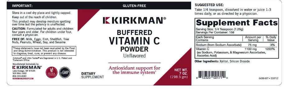 Kirkman Poudre de Vitamine C Tamponnée 240g avec cuillère doseuse