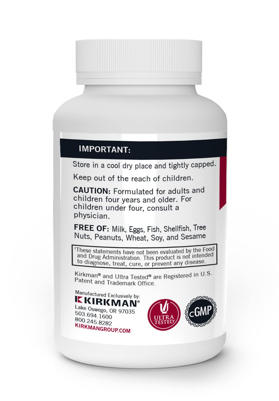 Kirkman Vitamine C 250 mg capsules avec étiquette visible
