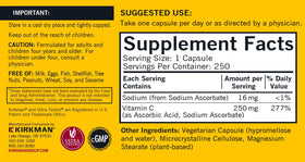 Kirkman Vitamine C 250 mg capsules ouvertes montrant le contenu