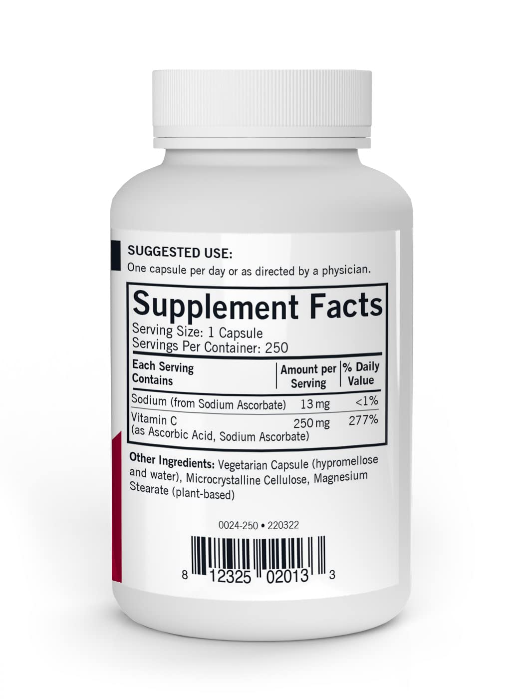 Kirkman Vitamine C 250 mg capsules sur fond blanc