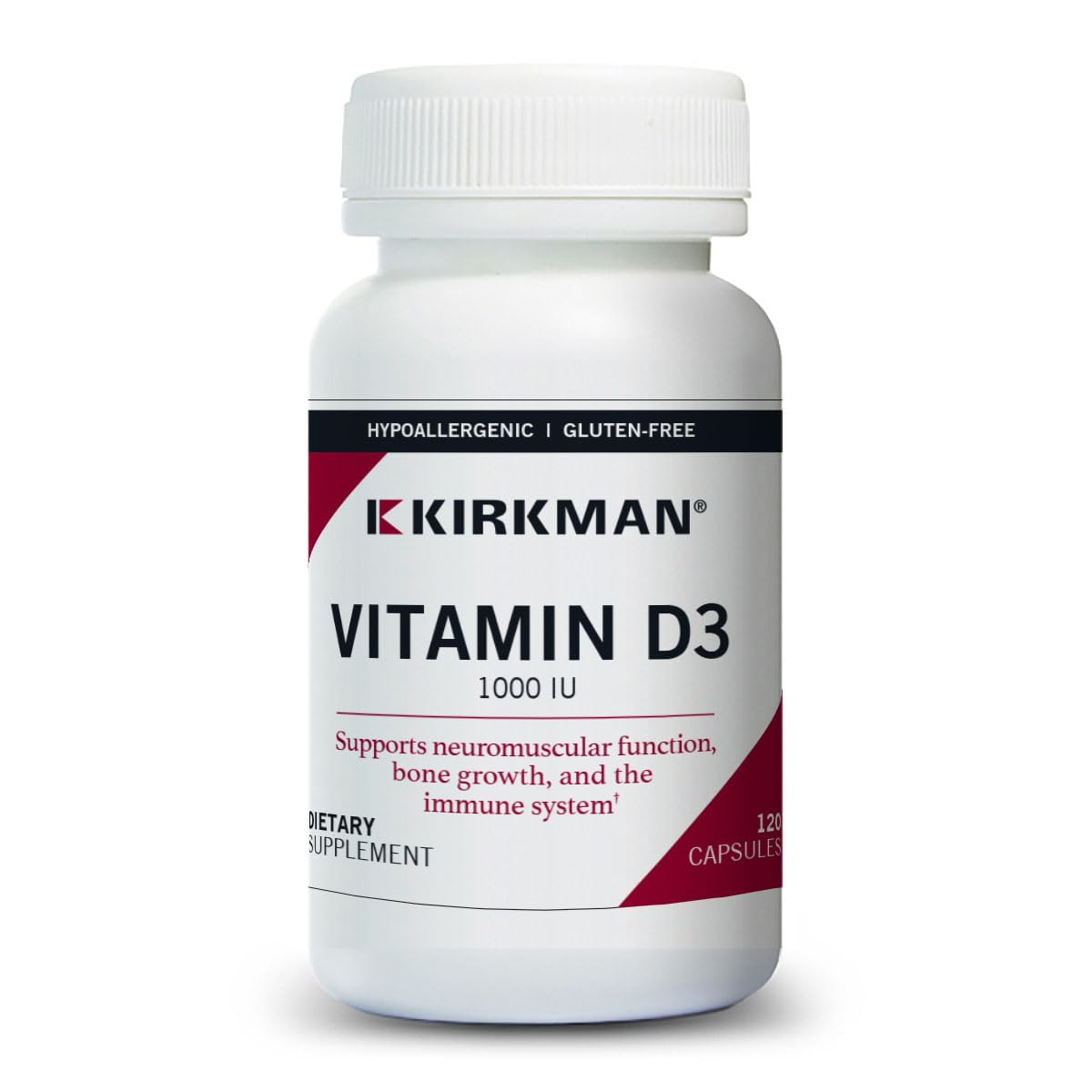 Kirkman Vitamine D-3 1000 UI capsules vue de face