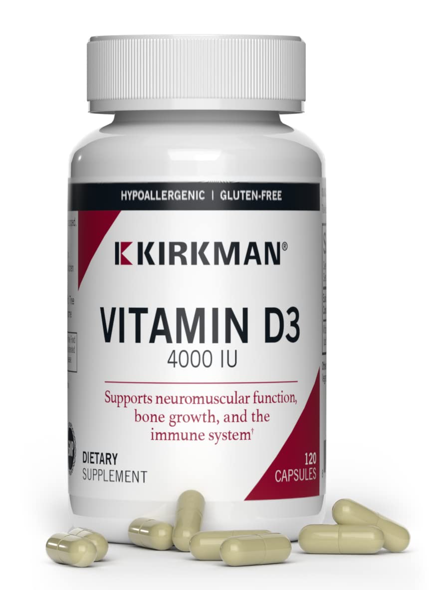 Kirkman Vitamine D-3 4000 UI 120 capsules végétariennes vue de face