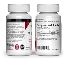 Kirkman Vitamine D-3 4000 UI capsules végétariennes avec étiquette