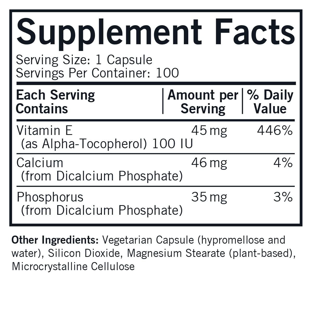 Kirkman Vitamine E 100 IU capsules végétales avec étiquette