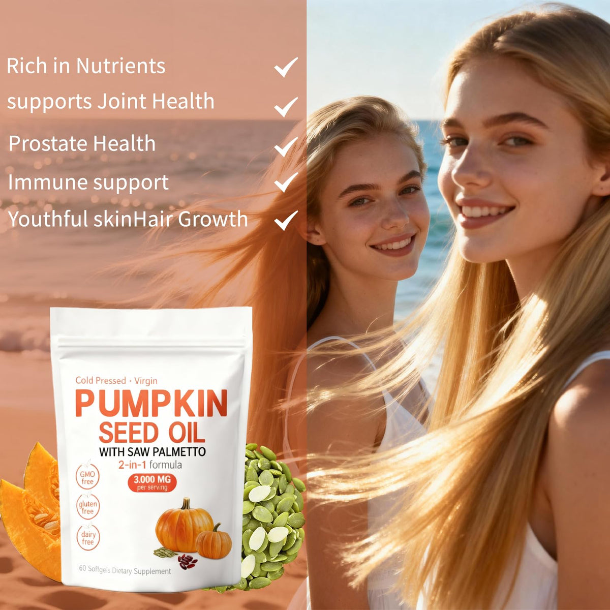 KITABIO Huile de Pépin de Citrouille Softgels avec étiquette visible