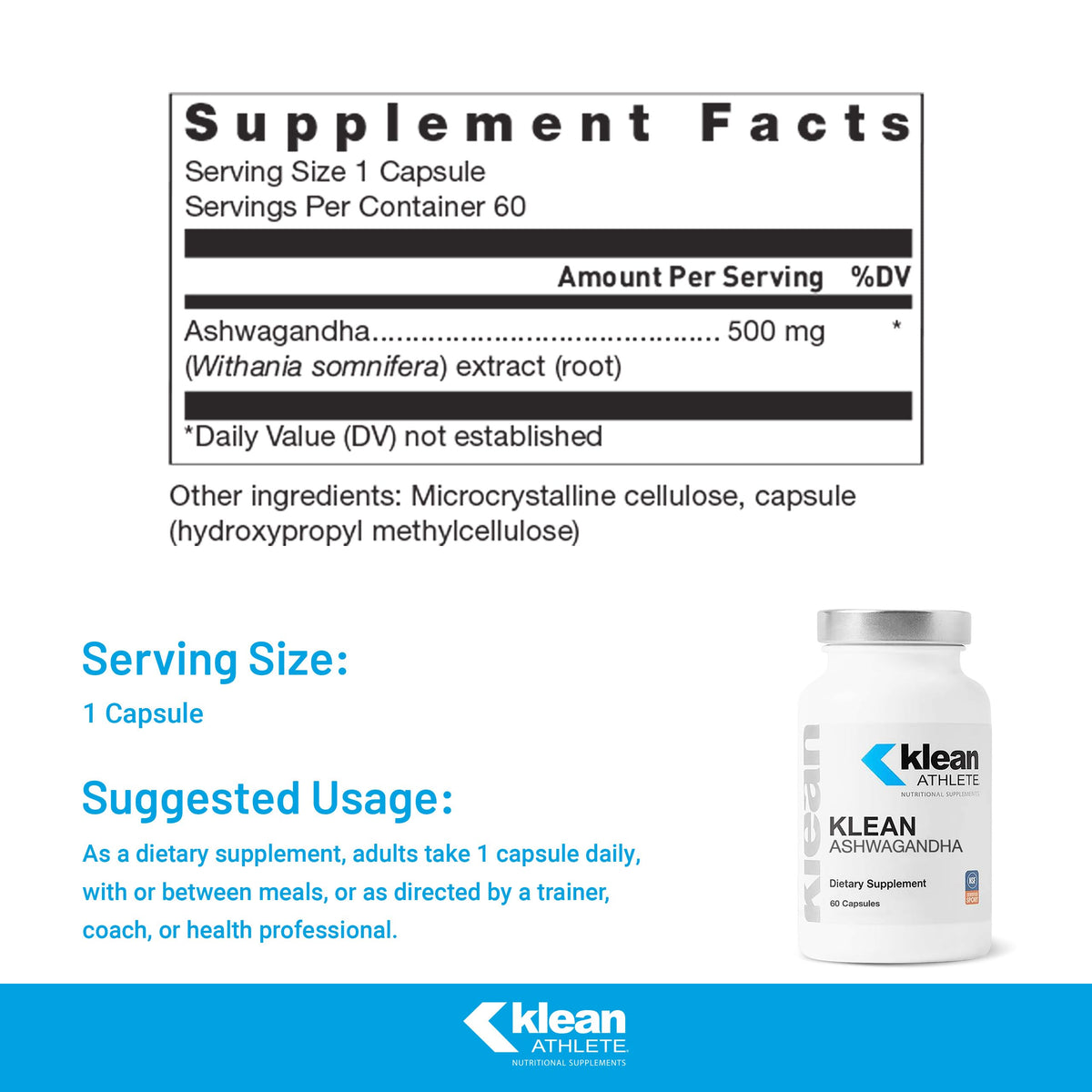 Klean Athlete Klean Ashwagandha contenant et étiquette
