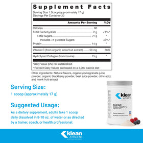 Klean Athlete Klean Collagen+C 431g vue arrière avec informations nutritionnelles