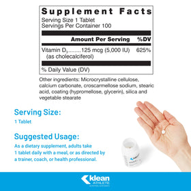 Klean Athlete Klean-D 100 comprimés de vitamine D, vue arrière