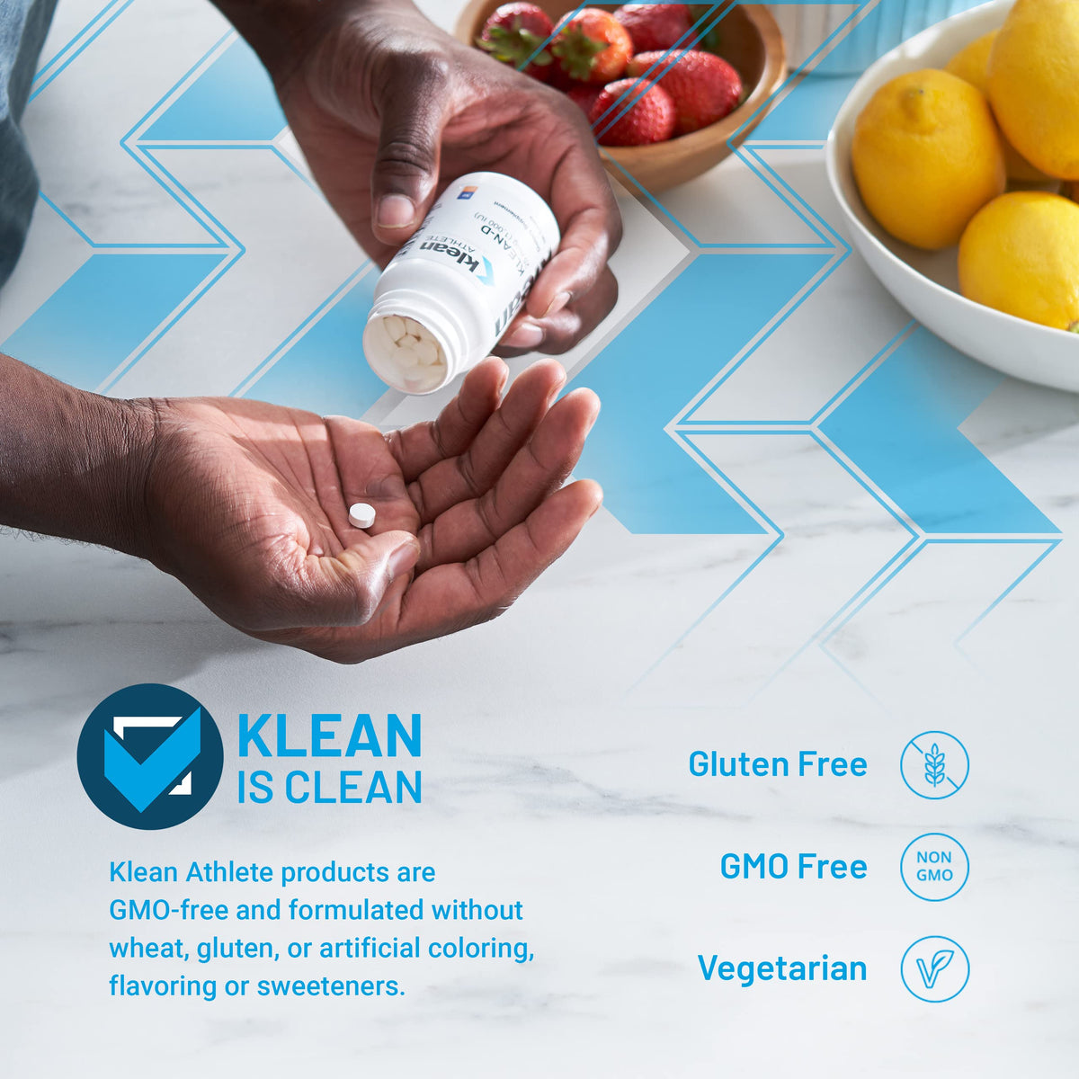 Klean Athlete Klean-D comprimés sur une table