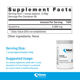 Klean Athlete Klean Glutamine 572g vue arrière avec informations nutritionnelles