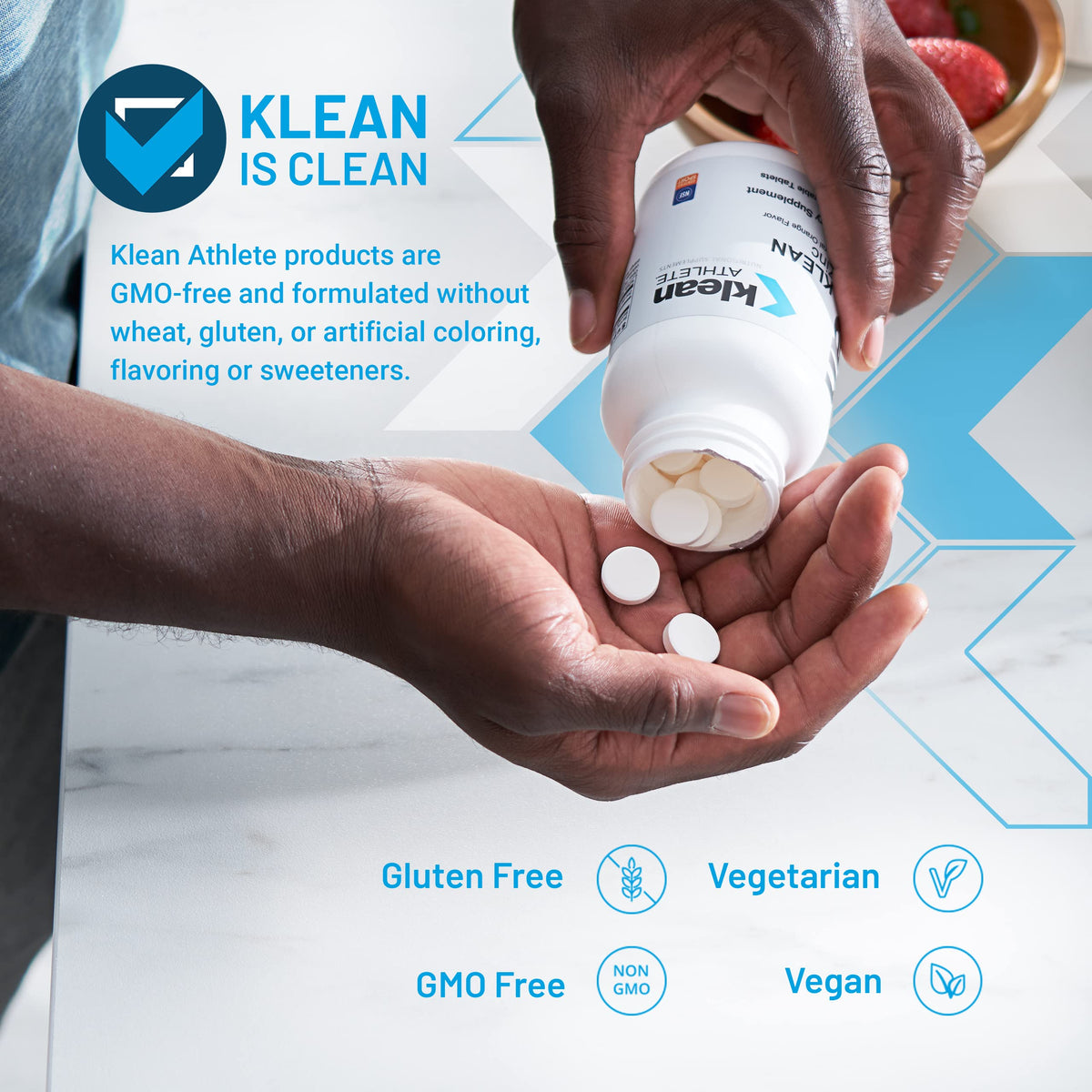 Klean Athlete Klean Zinc, comprimés à mâcher orange, présentation des tablettes