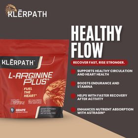 Klerpath L-arginine Plus 5110mg L-arginine 1010mg L-citrulline scoop showing powder