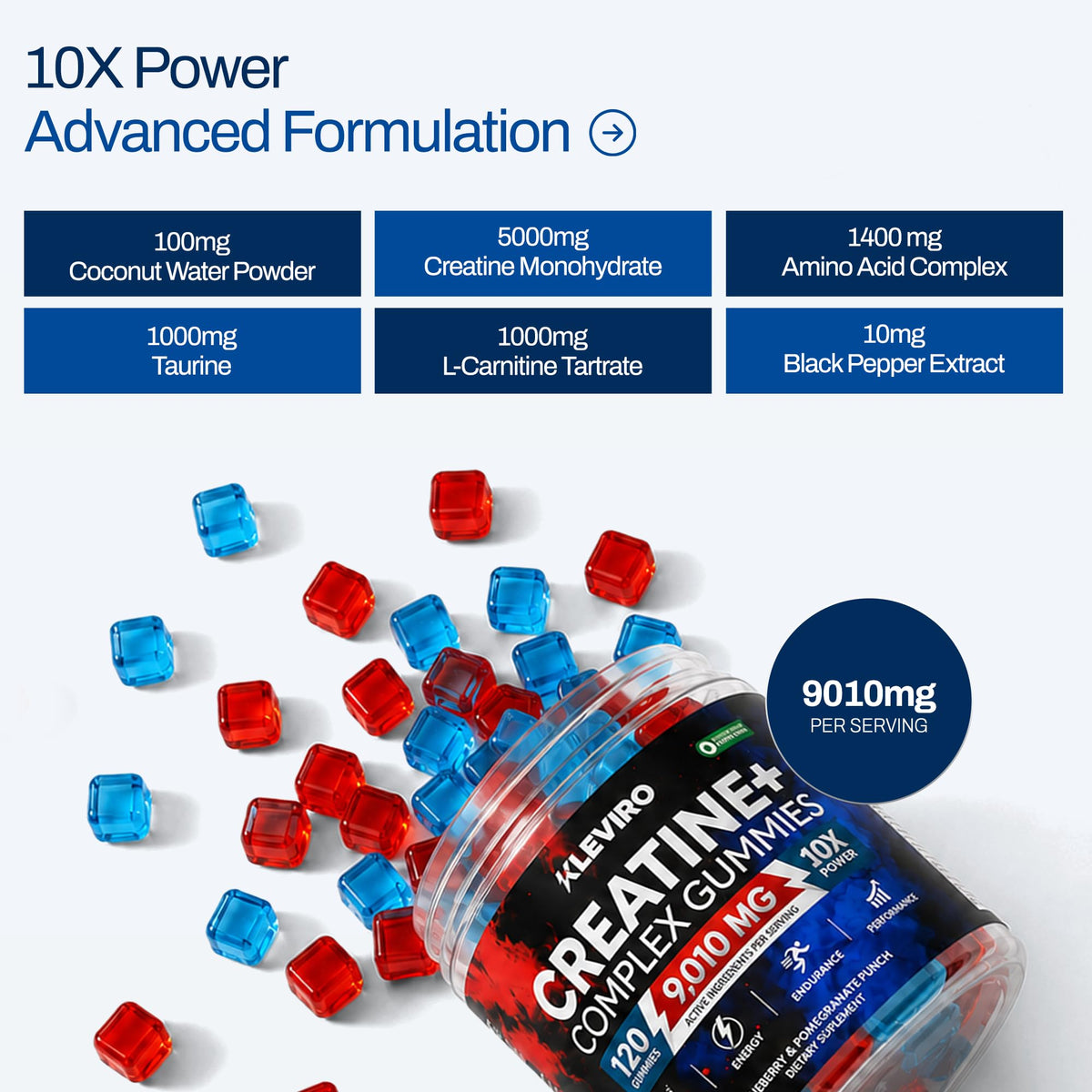 KLEVIRO Gummies de Créatine Monohydrate sur une table
