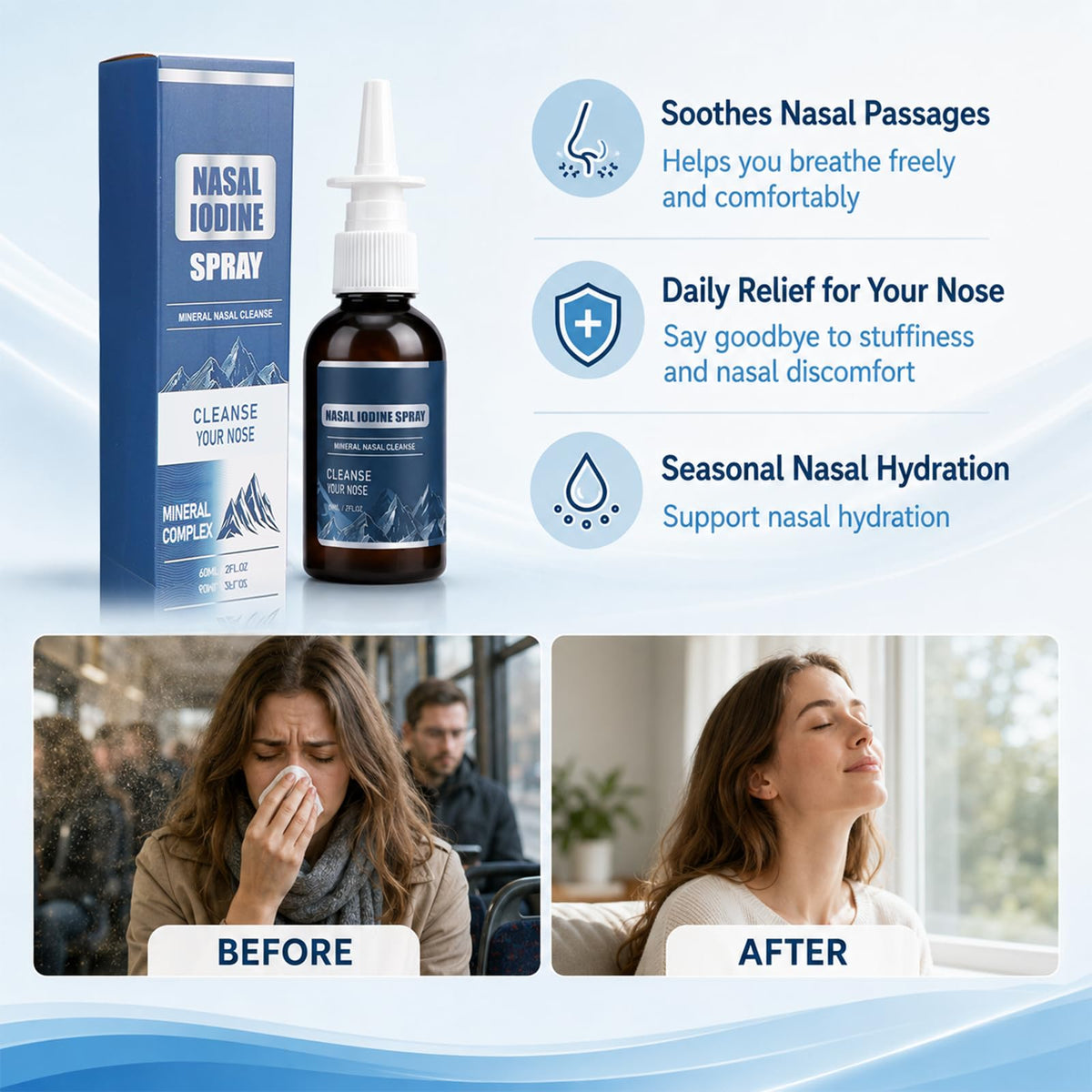 KLIFE Spray Nasal Iode, flacons dans une trousse de voyage