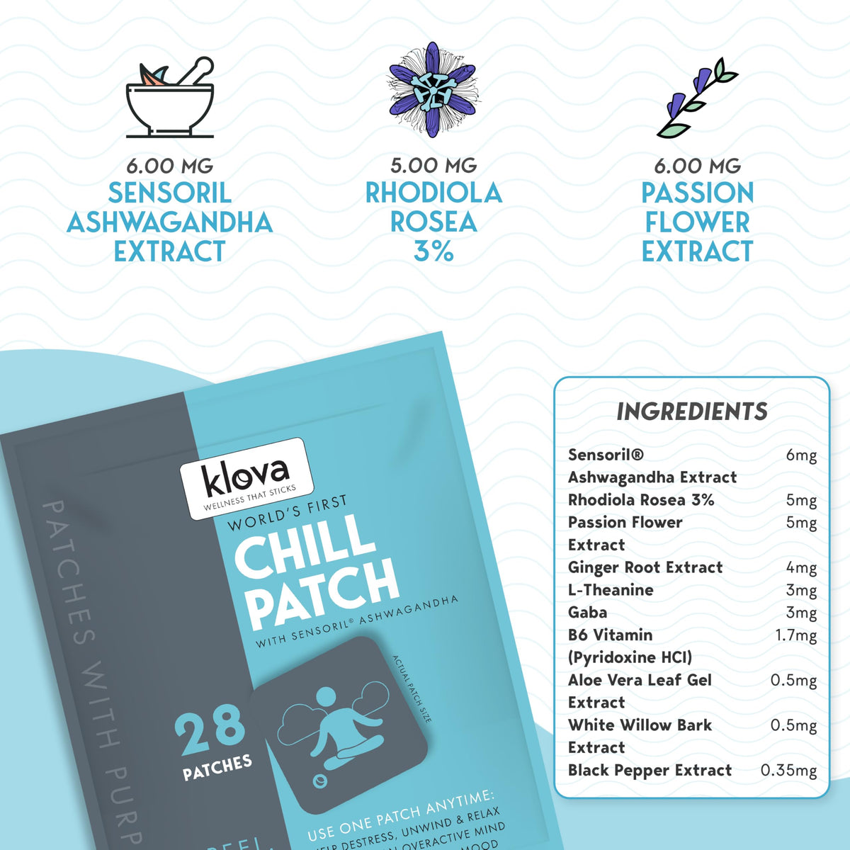 Klova Chill Patches vue arrière avec instructions