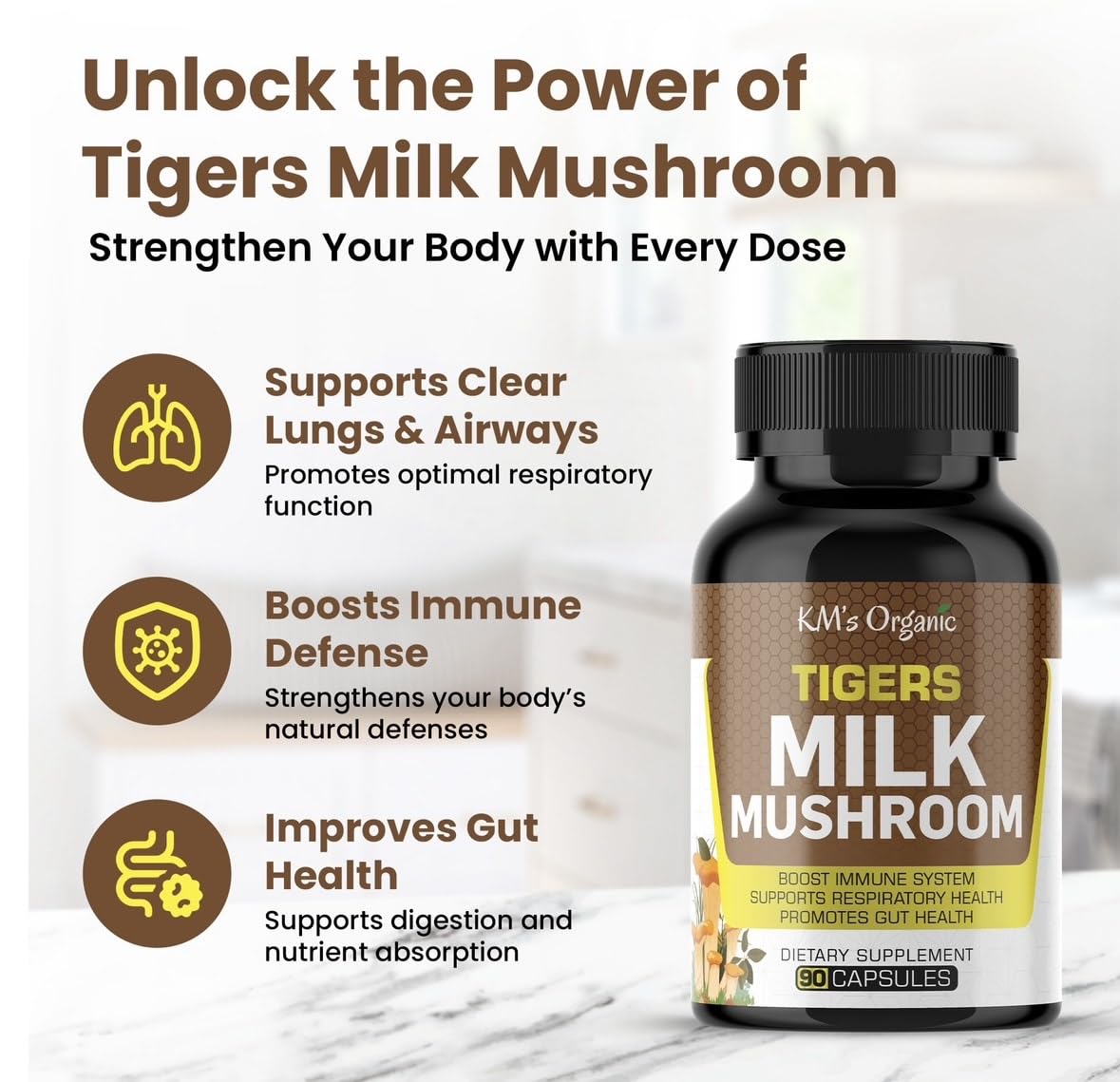 KM's Organic Champignon Lait de Tigre 90 capsules végétaliennes