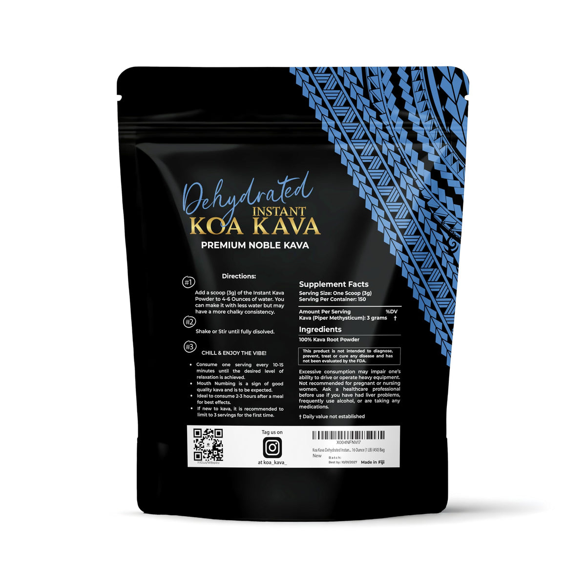 Koa Kava Kava Déshydraté Instantané 449g - présentation sur une table