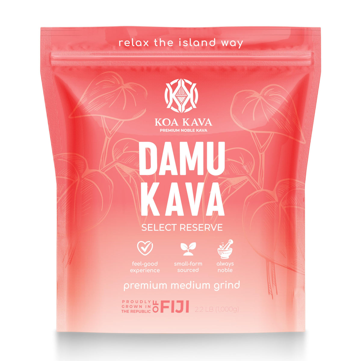 Koa Kava Poudre Damu Kava 1kg vue avant avec étiquette