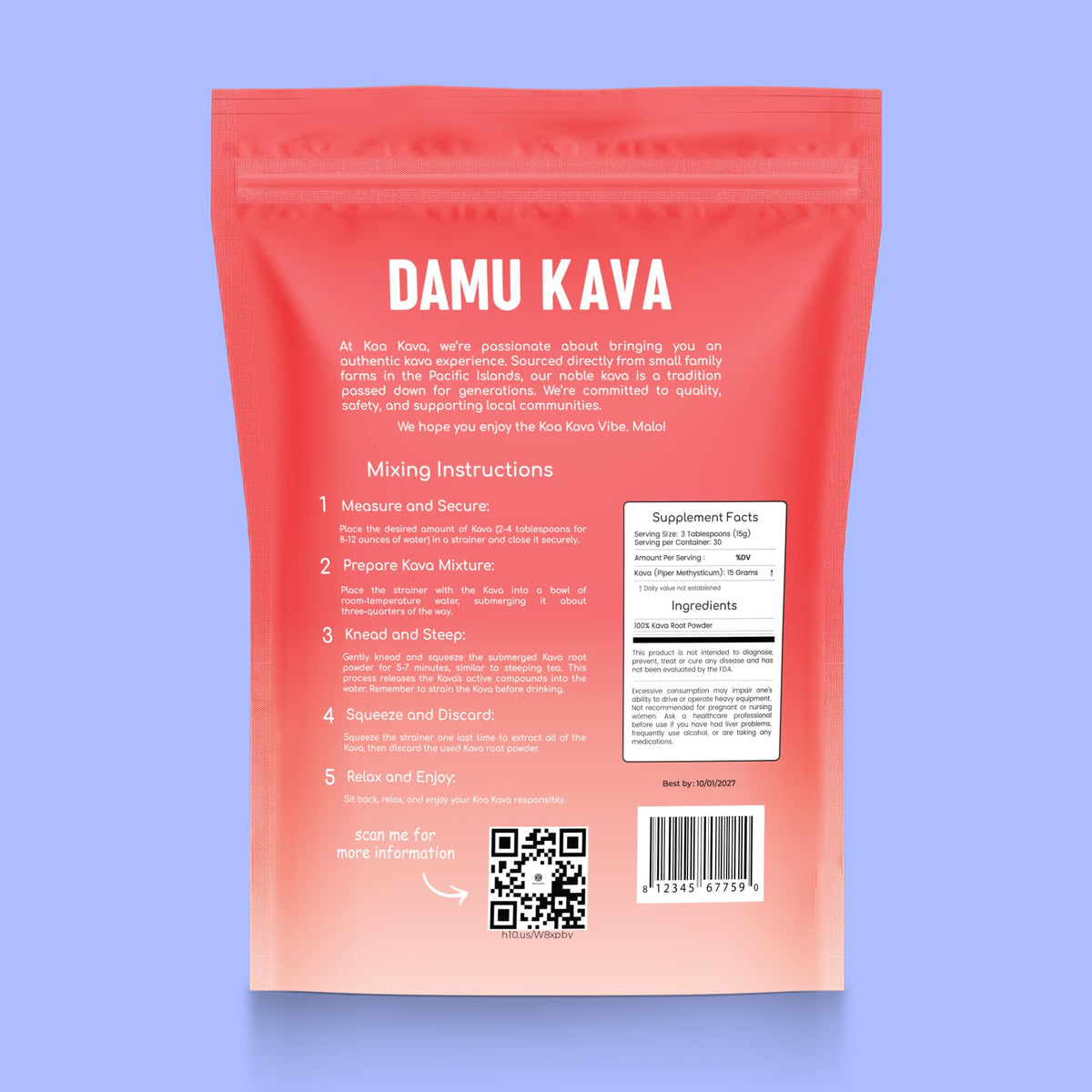 Koa Kava Poudre Damu Kava 450g extrait en utilisation
