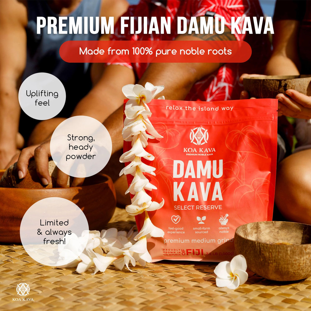 Koa Kava Poudre Damu Kava 450g vue de côté