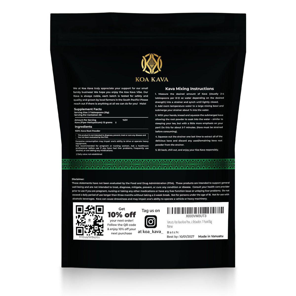 Koa Kava Poudre Waka Vanuatu 458g en préparation