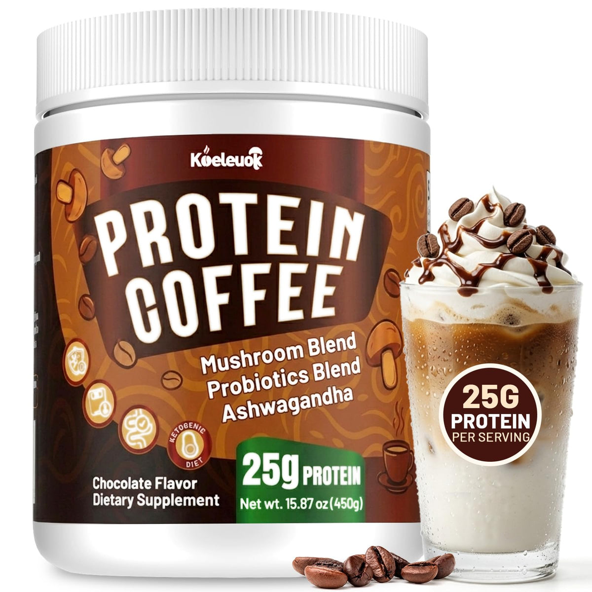 Koeleuok Poudre de Café Protéiné Mocha Froid 540g vue de face