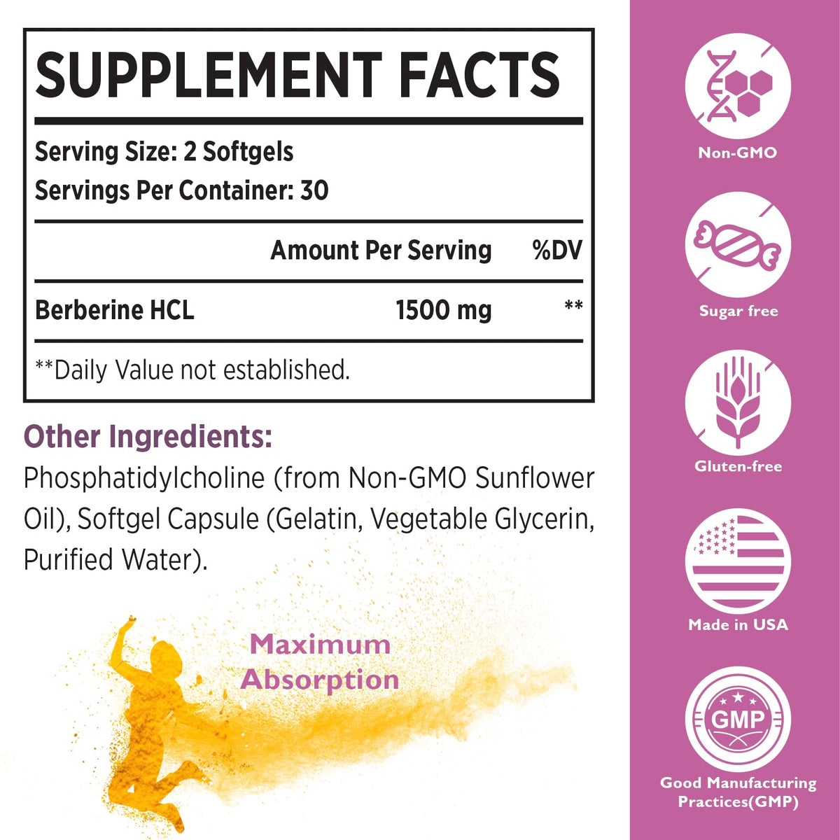 KoNefancy complément berbérine HCL 1500 mg - vue latérale du flacon