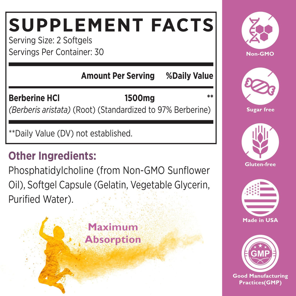 KoNefancy Liposomal Berberine 1500mg en gros plan sur l'étiquette