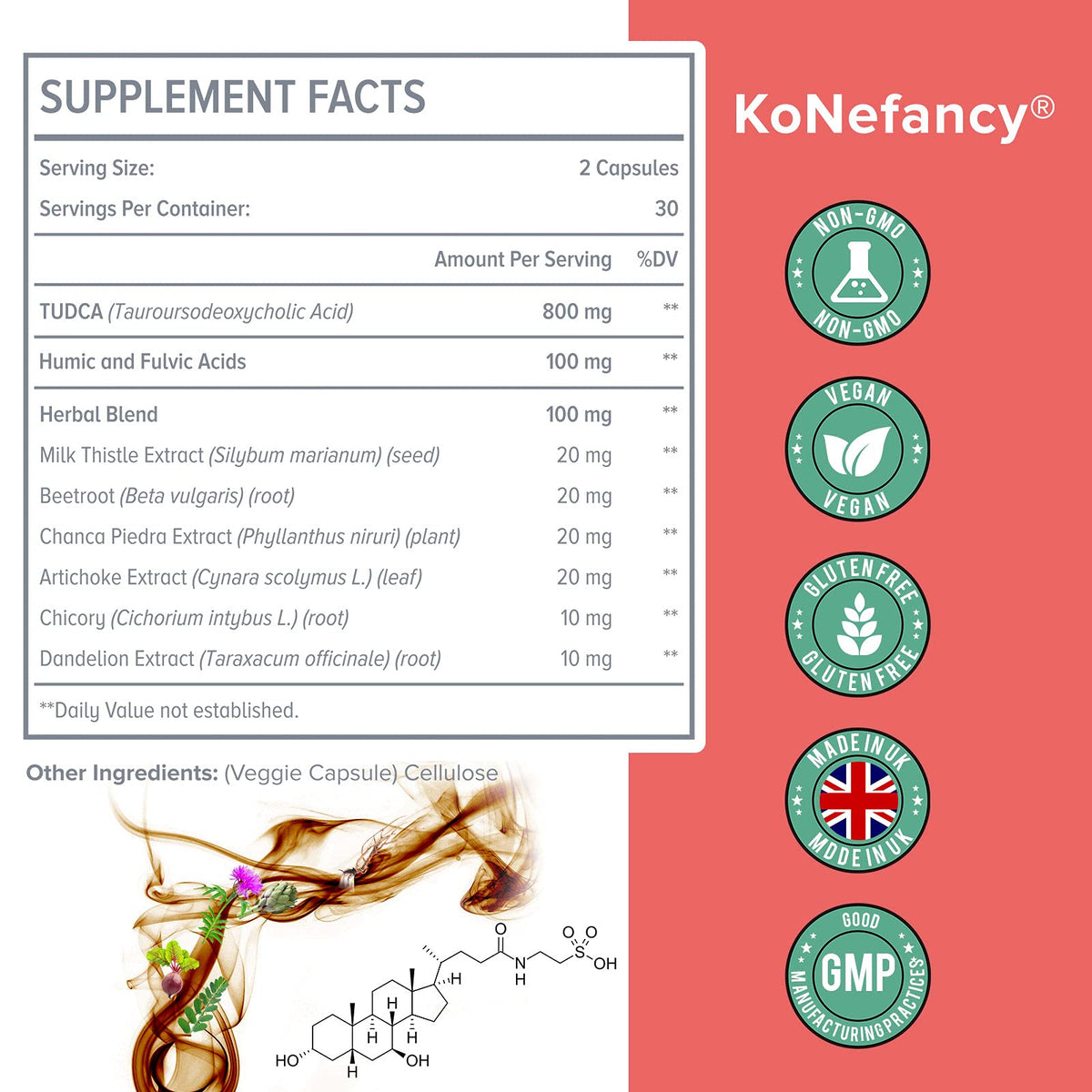 KoNefancy TUDCA Complément Alimentaire 120 Capsules ouvertes avec capsules visibles