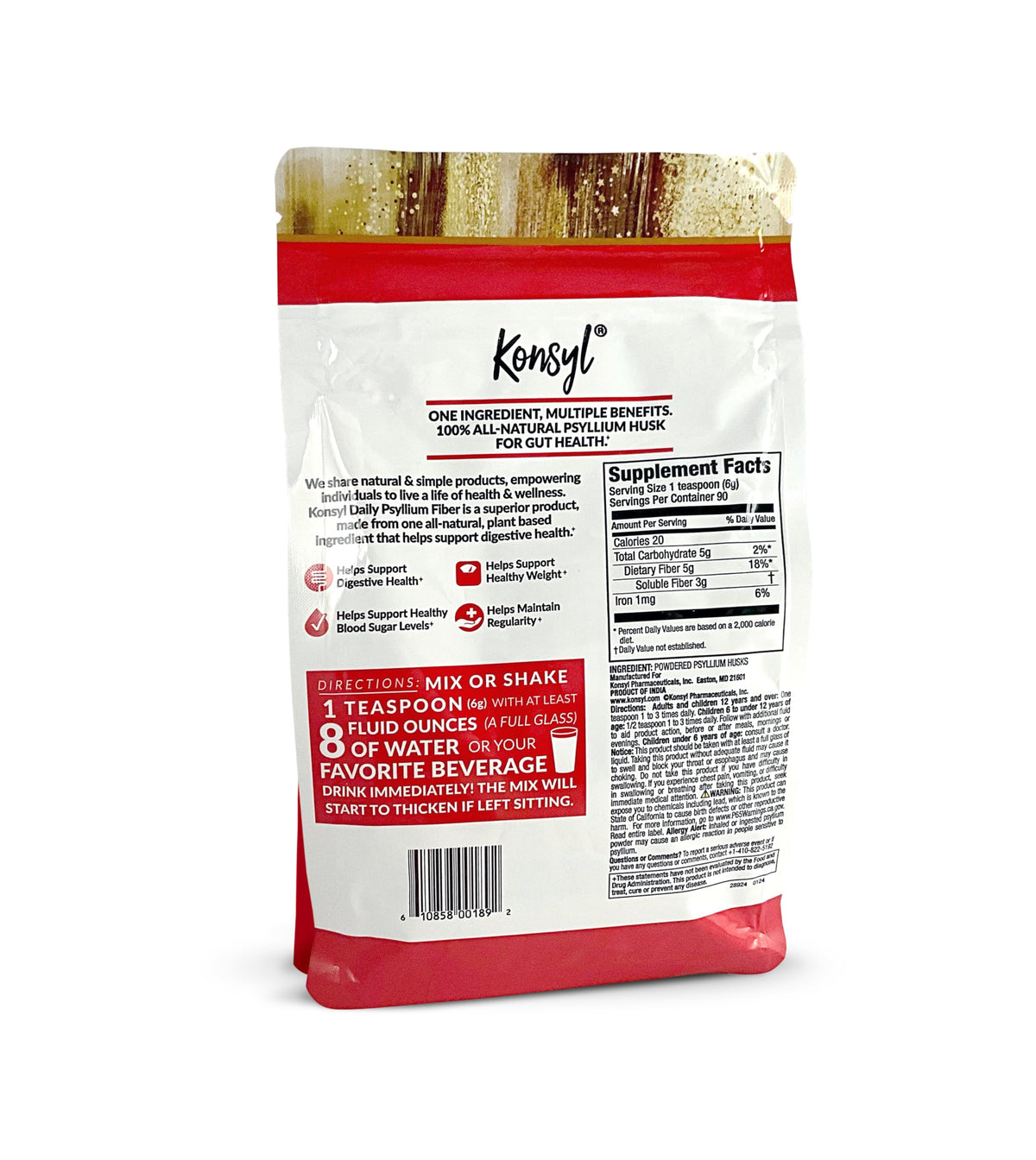 Konsyl Poudre de Psyllium 549g vue arrière du paquet