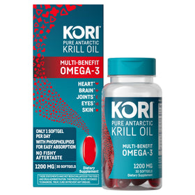 Kori Krill Huile Omega-3 1200mg gélules avec étiquette détaillée