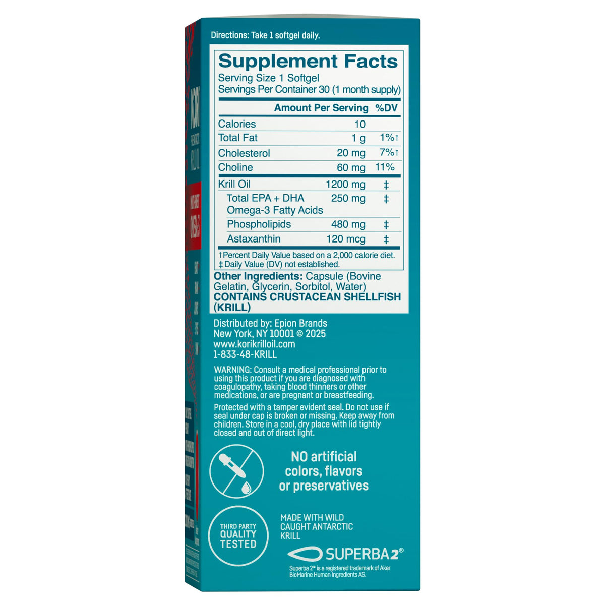 Kori Krill Huile Omega-3 1200mg gélules en boîte