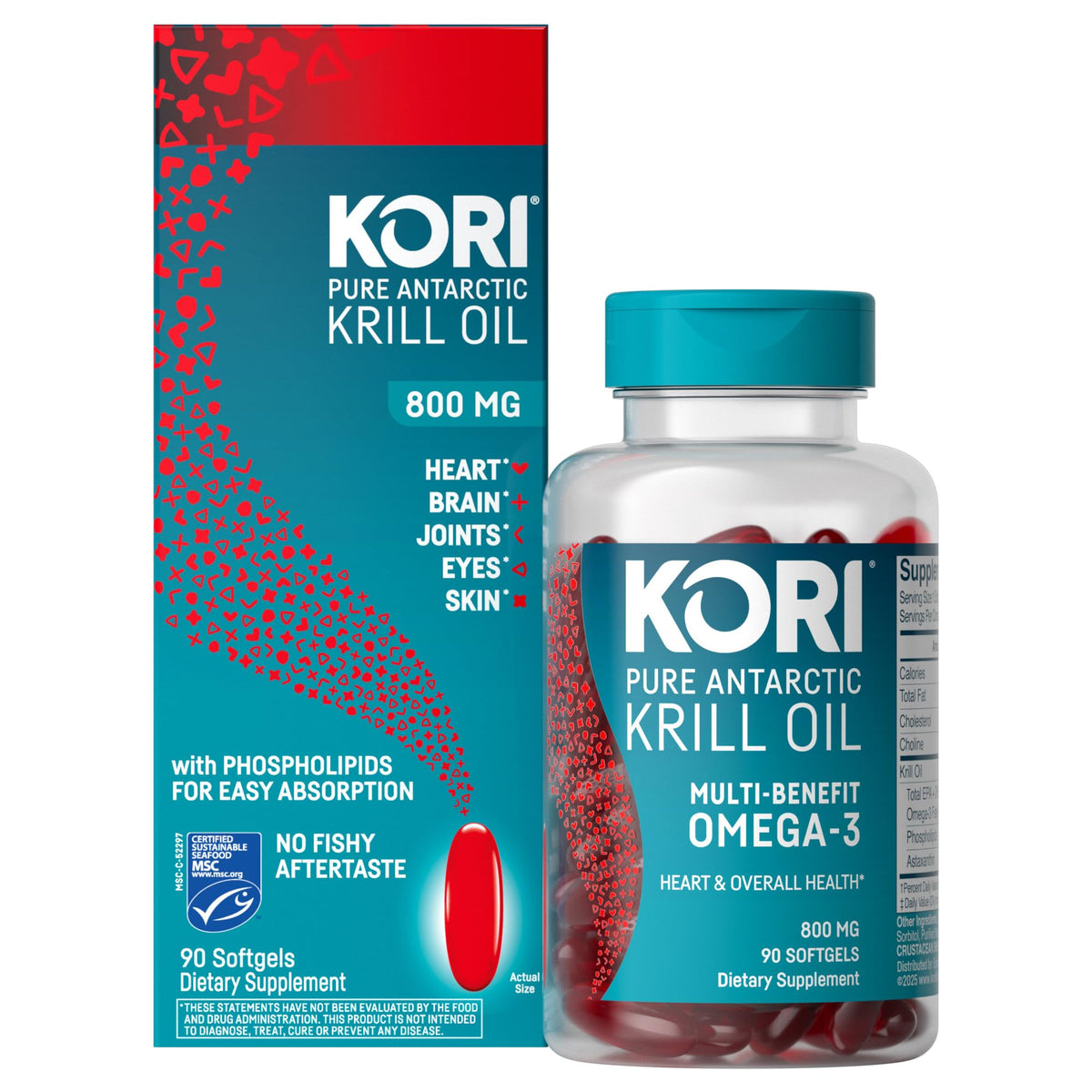 Kori Krill Huile Omega-3 avec étiquette visible